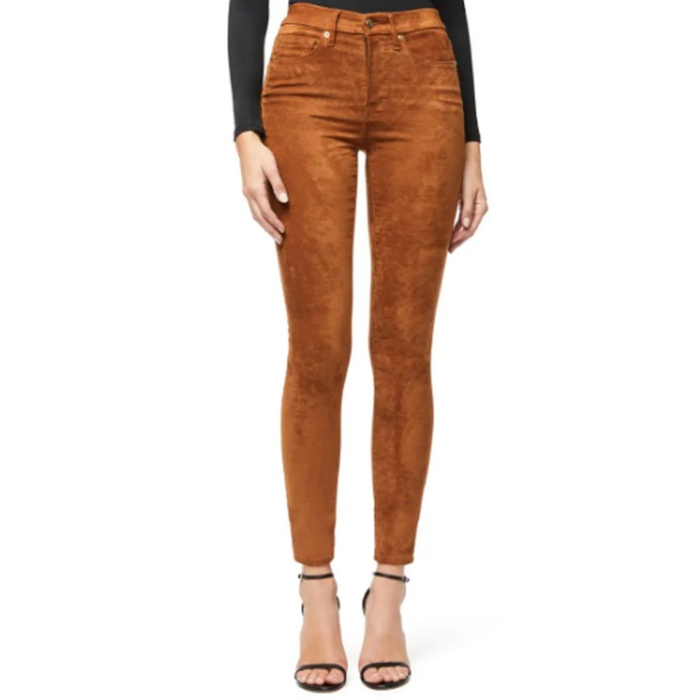 Good American Faux Suede Pants Brown High Rise 28